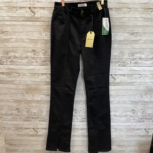 Vibrant Miu Womens 11/29 Jeans Black Stretch Front Slit‎ Tencel 5-Pocket NWT